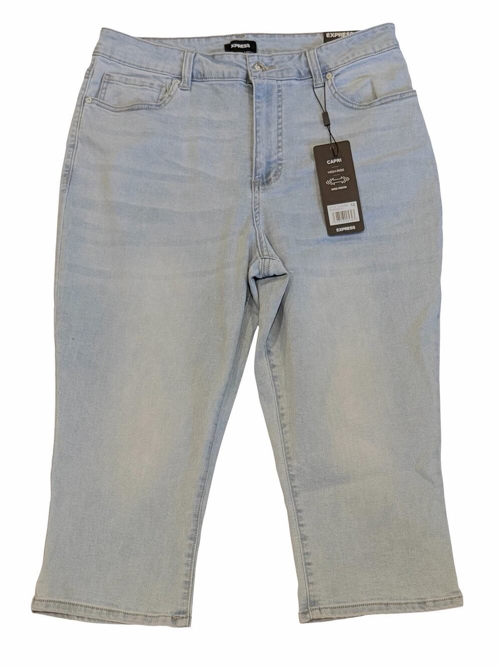 EXPRESS Capri High Rise Hyper-Stretch Size 12 NWT Light Blue, Light wash